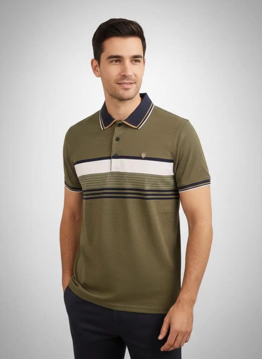 Blue Dream Premium Olive Green Striped Polo Shirt 1