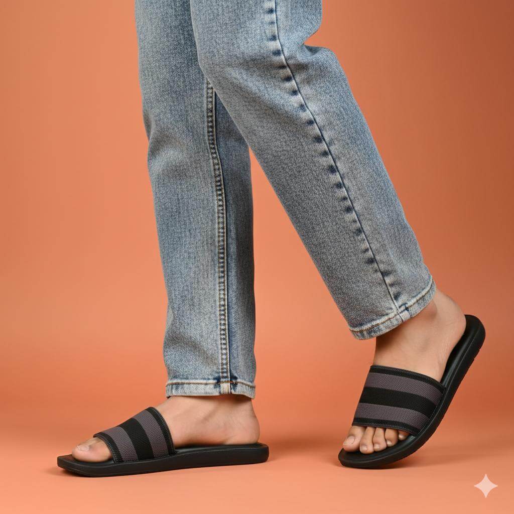 Walkar Casual Comfort Slides with Wide Striped Strap 1