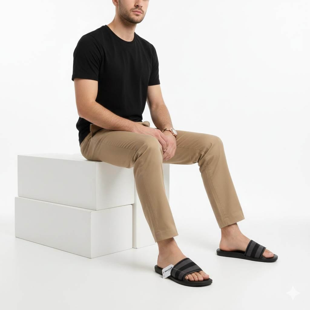 Walkar Casual Comfort Slides with Wide Striped Strap 3