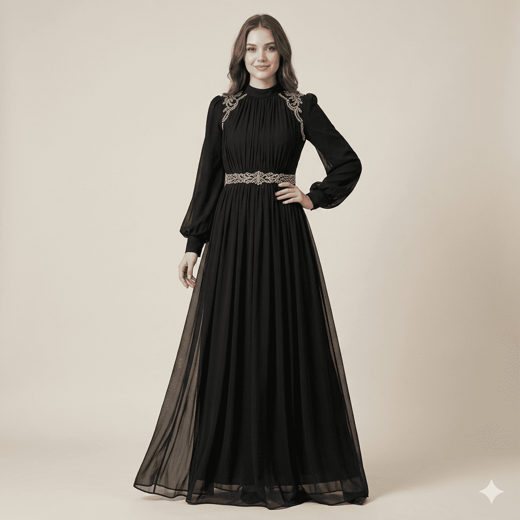 Ruby Elegance Long Gown – Premium Maroon Pleated Party Dress 1