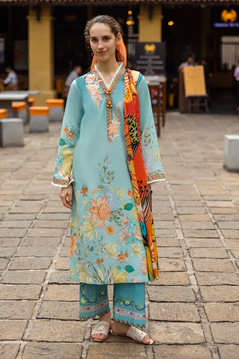 Pakistani Mushq Hemline Embroidered Unstitched Lawn Three Piece Suit-Lidia 3