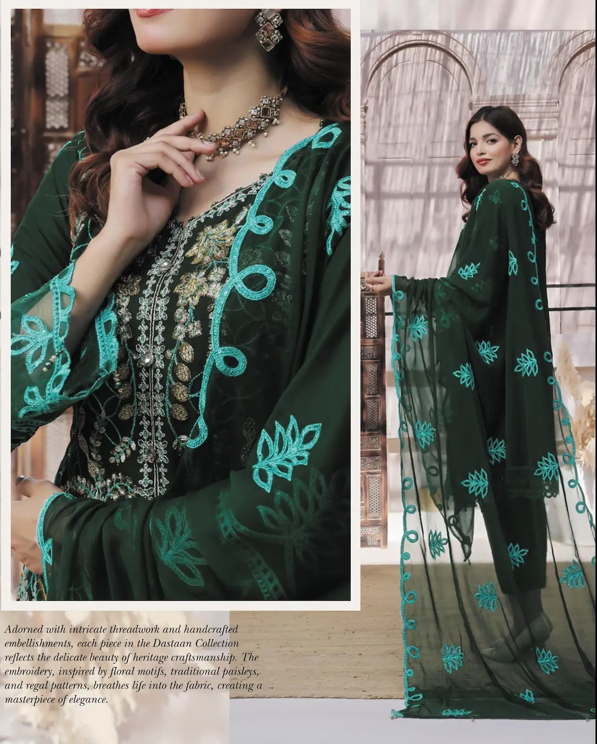 Pakistani Dastaan By Bin Khalid - Unstitched Three Piece- Royal Green 3