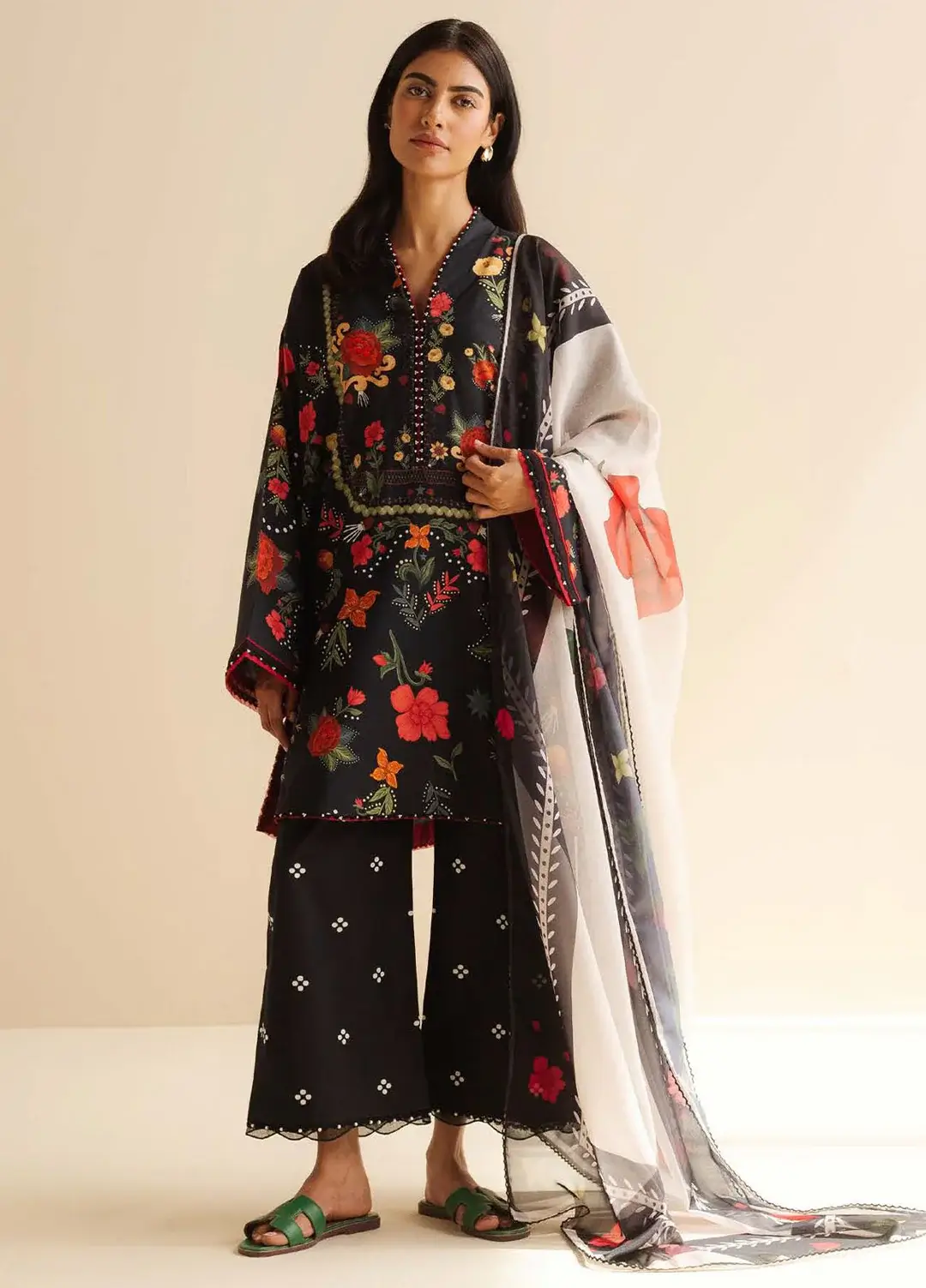 Pakistani Coco Print by Zara Shahjahan Unstitched Three Piece- Jet Black 1