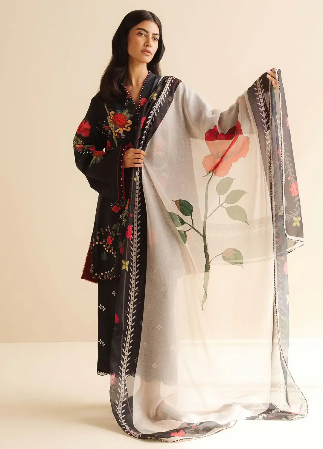 Pakistani Coco Print by Zara Shahjahan Unstitched Three Piece- Jet Black 2