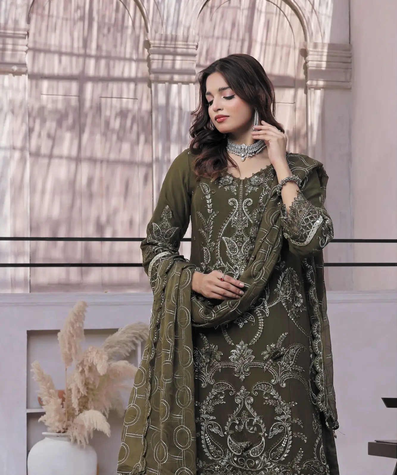 Pakistani Dastaan By Bin Khalid - Piece Unstitched Three Piece- Olive 2
