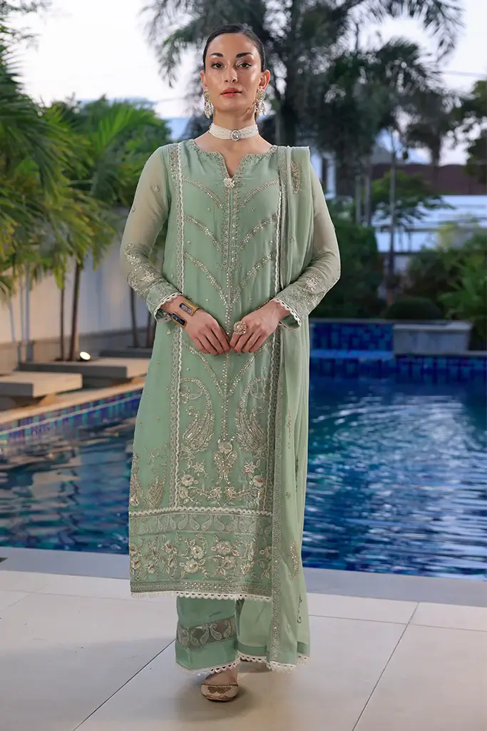 Pakistani Merakish Unstitched Lawn Three Piece - Sage Green 1