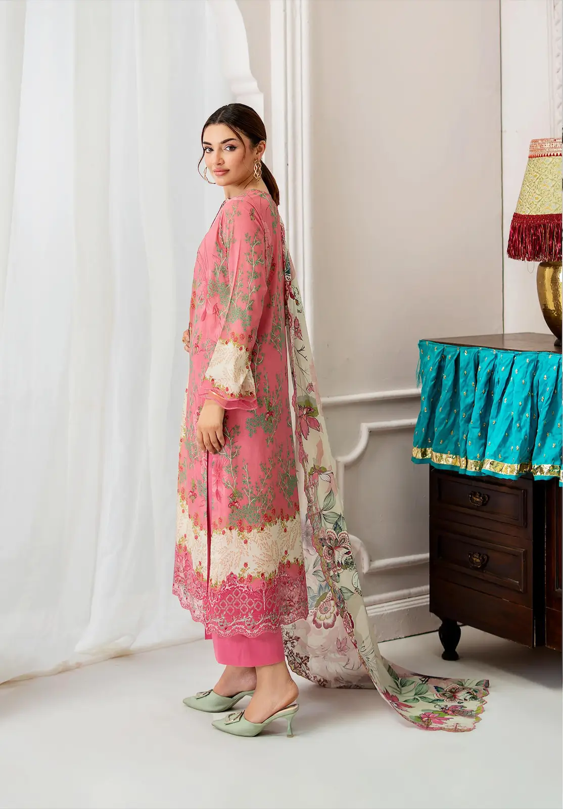 Pakistani Mahajal by Gulljee Unstitched Three Piece -Blush Pink 2