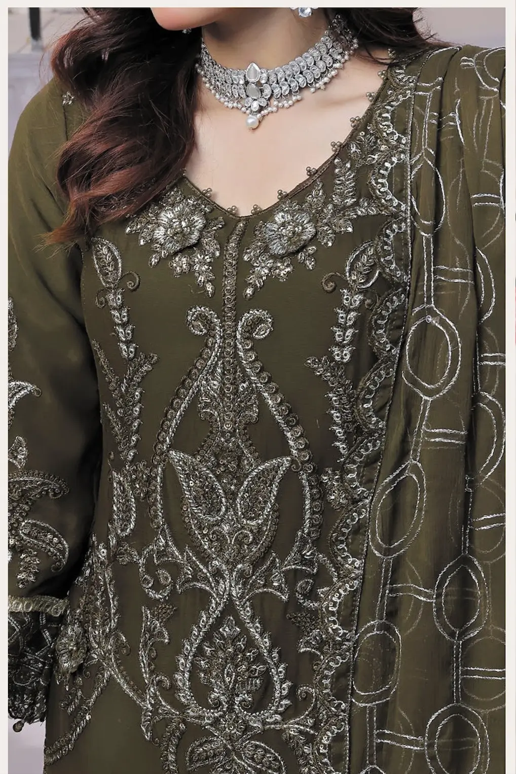 Pakistani Dastaan By Bin Khalid - Piece Unstitched Three Piece- Olive 4