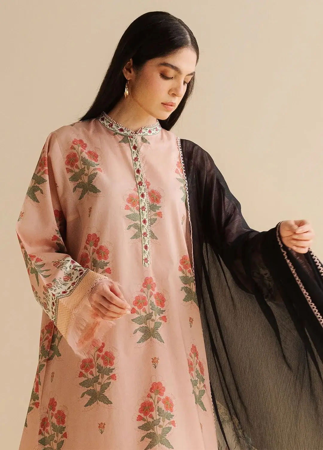 Pakistani COCO Print by Zara Shahjahan Unstitched Lawn Three 3 Piece Suit- Pink x Black 2
