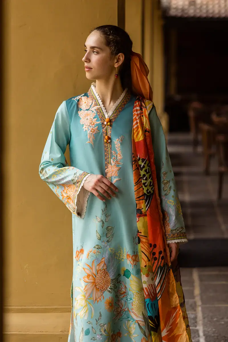 Pakistani Mushq Hemline Embroidered Unstitched Lawn Three Piece Suit-Lidia 2