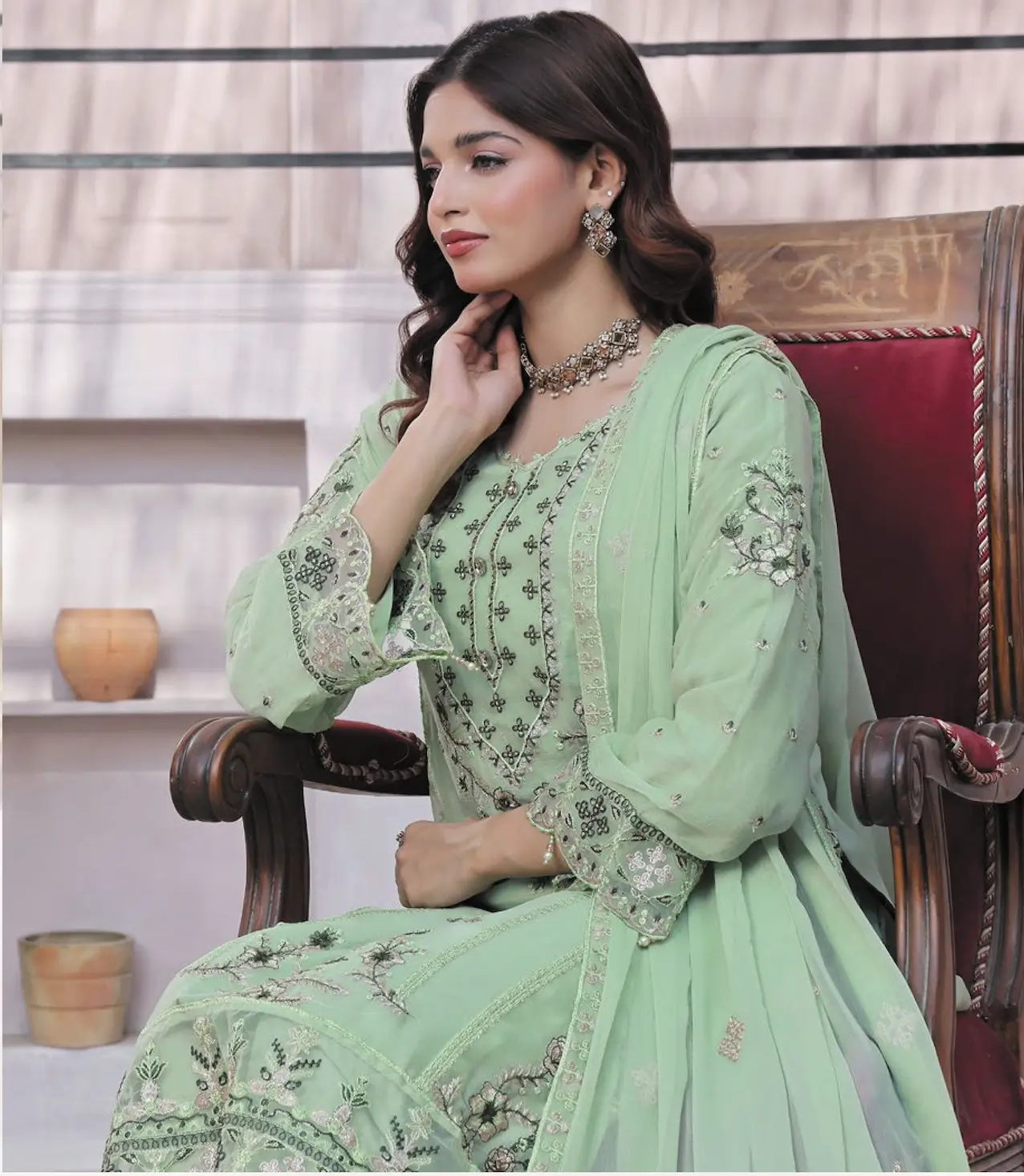Pakistani Dastaan By Bin Khalid - Piece Unstitched Three Piece- Mint Green 2