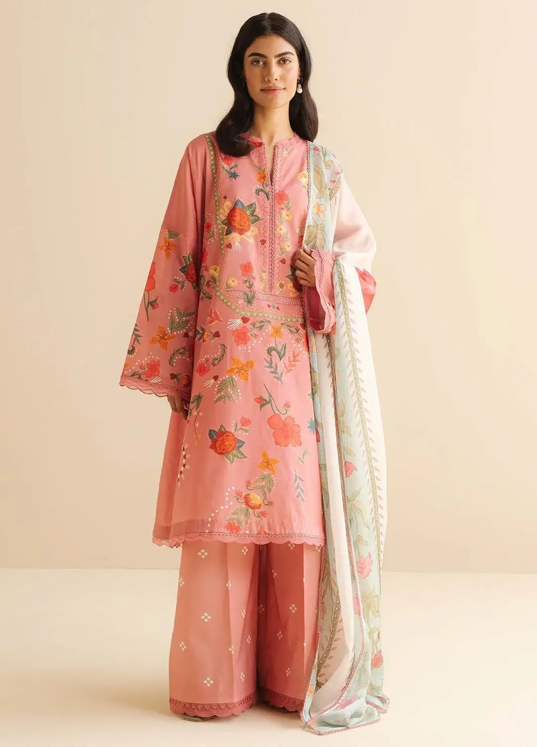 Pakistani Coco Print by Zara Shahjahan Unstitched Three Piece - Pink Hue 1