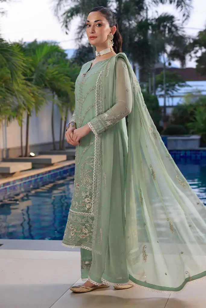 Pakistani Merakish Unstitched Lawn Three Piece - Sage Green 2