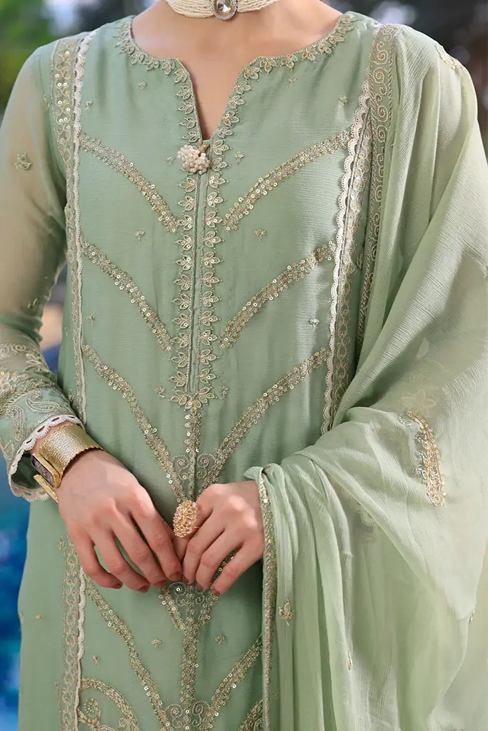 Pakistani Merakish Unstitched Lawn Three Piece - Sage Green 3