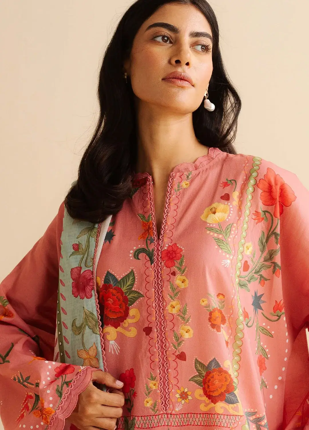 Pakistani Coco Print by Zara Shahjahan Unstitched Three Piece - Pink Hue 3