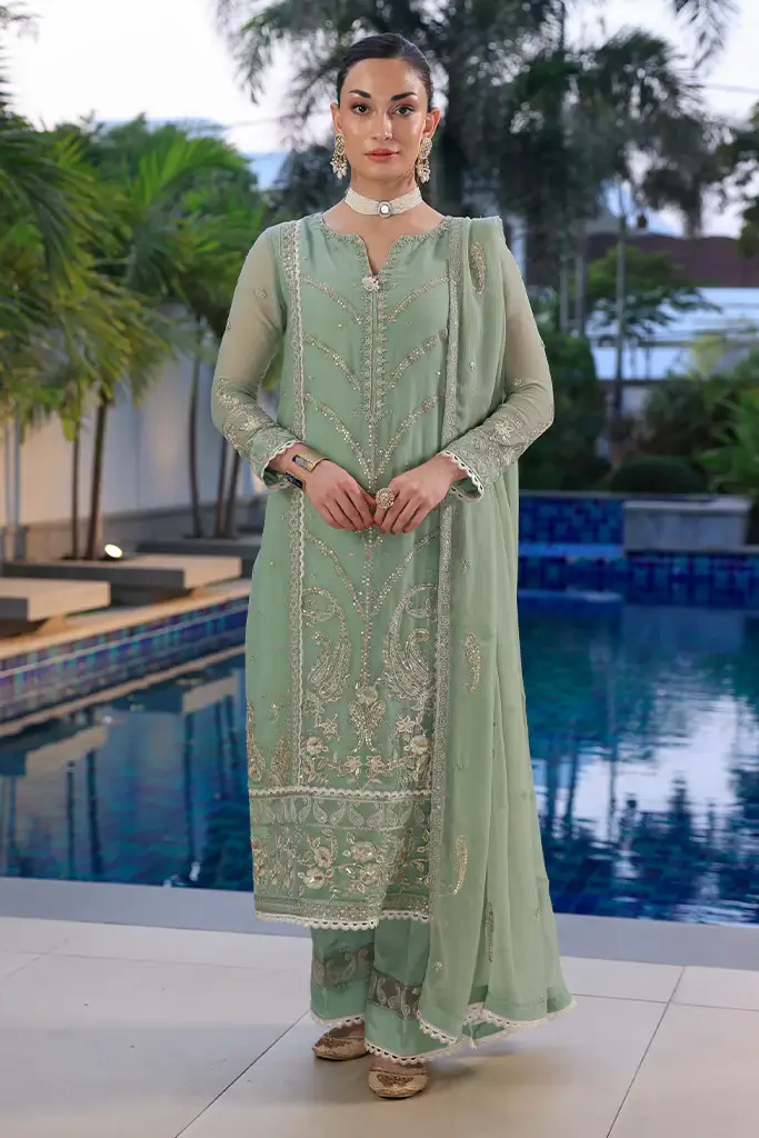 Pakistani Merakish Unstitched Lawn Three Piece - Sage Green 4