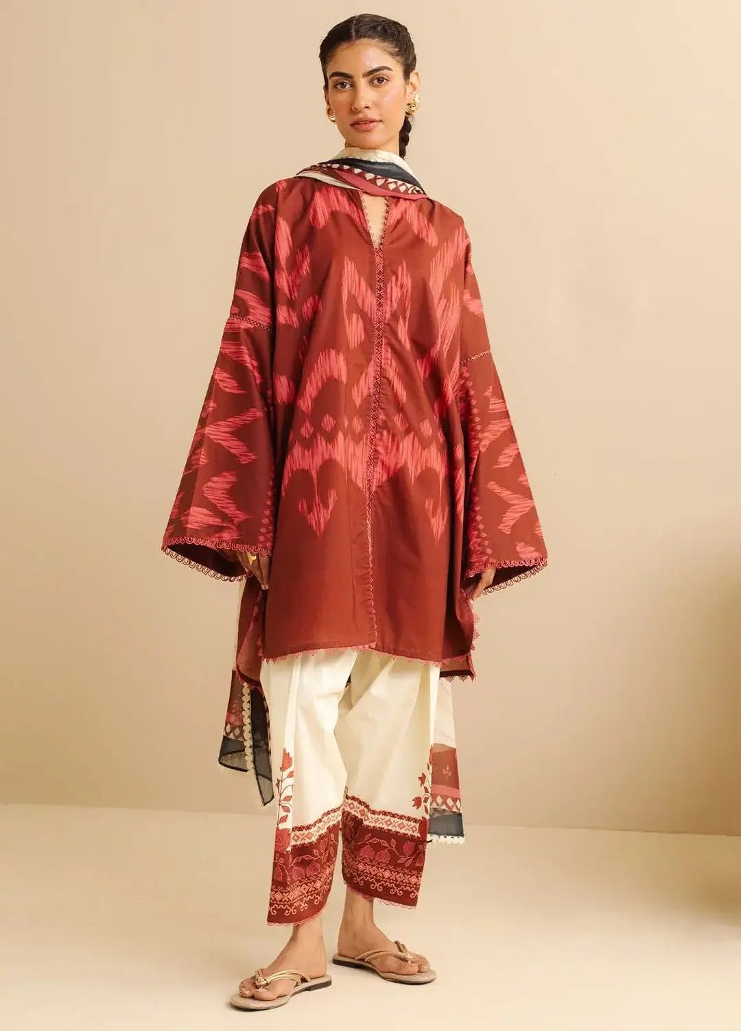 Pakistani Coco Print by Zara Shahjahan Unstitched Three Piece - Chery Red 1