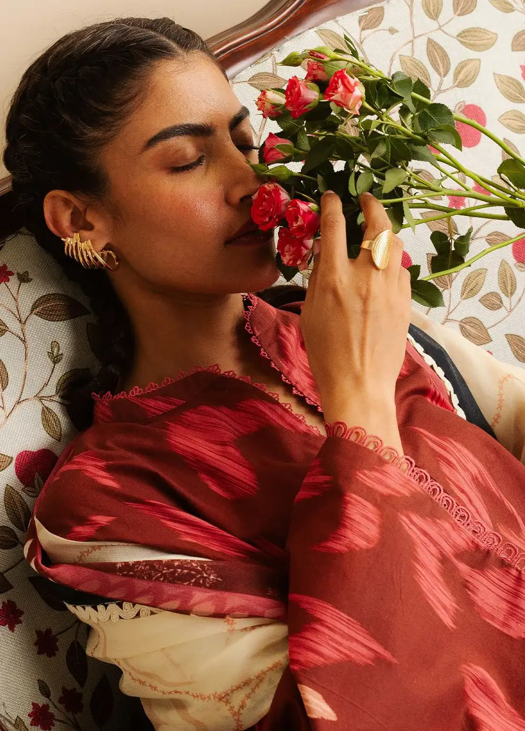 Pakistani Coco Print by Zara Shahjahan Unstitched Three Piece - Chery Red 4