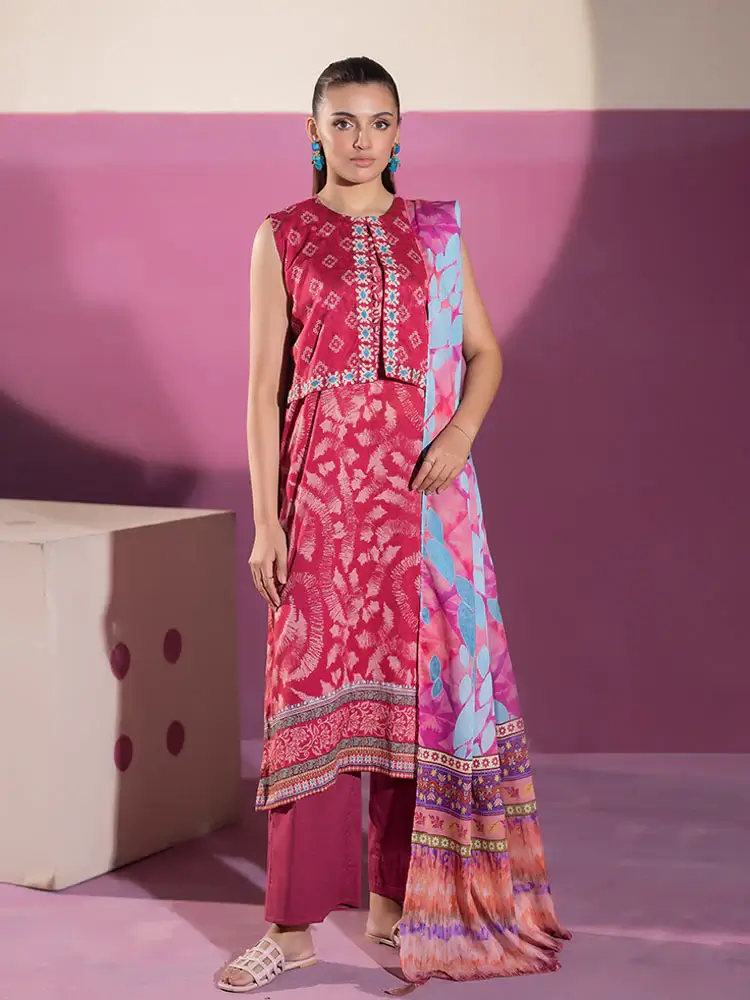 Pakistani Binaas Ciel Digital Printed Unstitched Three Piece- Red x Blue hue 1