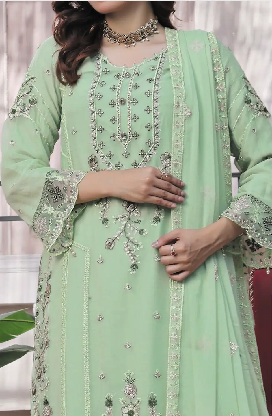 Pakistani Dastaan By Bin Khalid - Piece Unstitched Three Piece- Mint Green 3