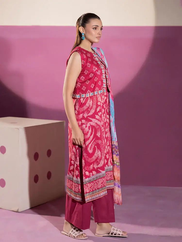 Pakistani Binaas Ciel Digital Printed Unstitched Three Piece- Red x Blue hue 2