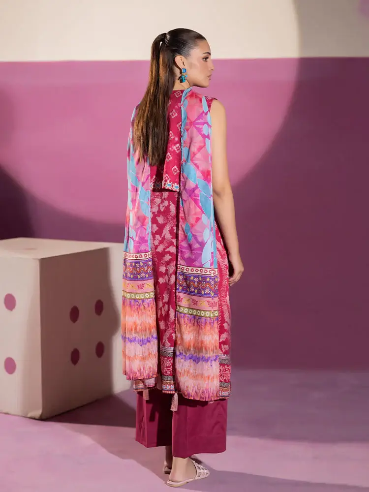 Pakistani Binaas Ciel Digital Printed Unstitched Three Piece- Red x Blue hue 3