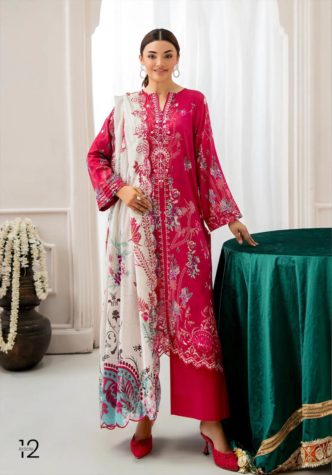 Pakistani Mahajal by Gulljee Unstitched Three Piece -Pale Red 1