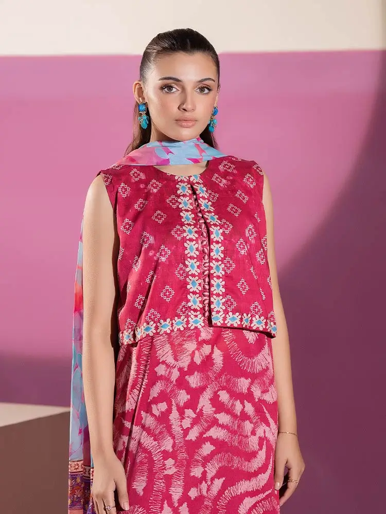 Pakistani Binaas Ciel Digital Printed Unstitched Three Piece- Red x Blue hue 4