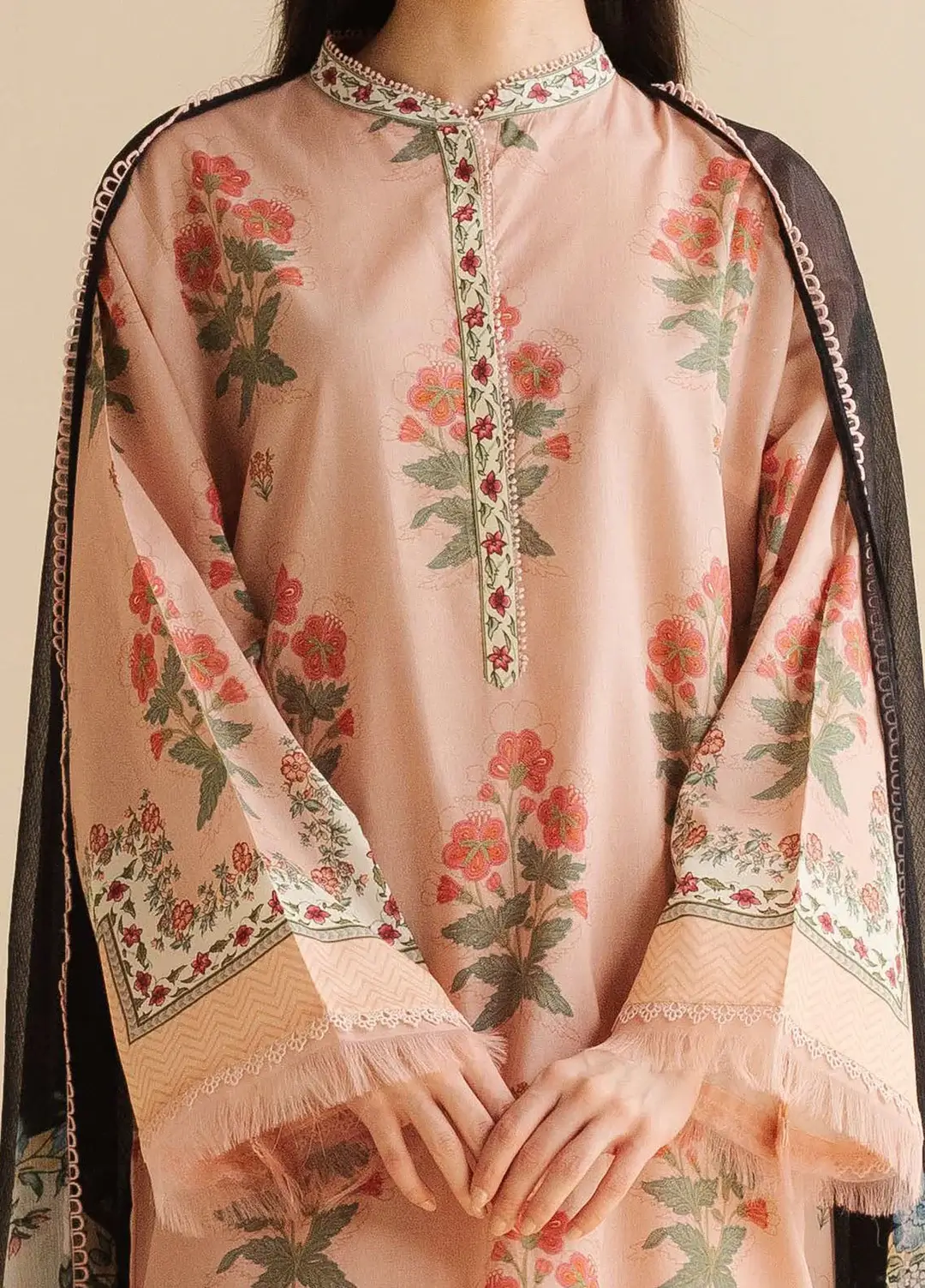 Pakistani COCO Print by Zara Shahjahan Unstitched Lawn Three 3 Piece Suit- Pink x Black 3