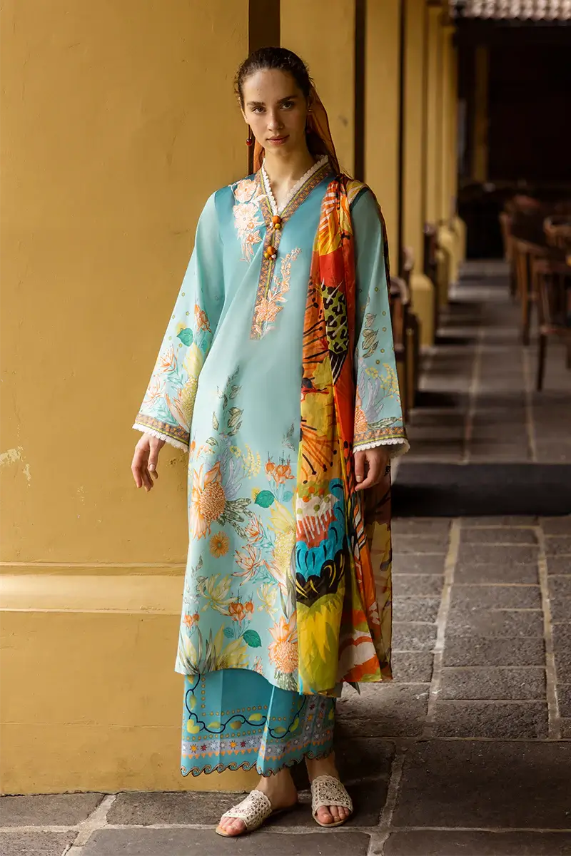 Pakistani Mushq Hemline Embroidered Unstitched Lawn Three Piece Suit-Lidia 1