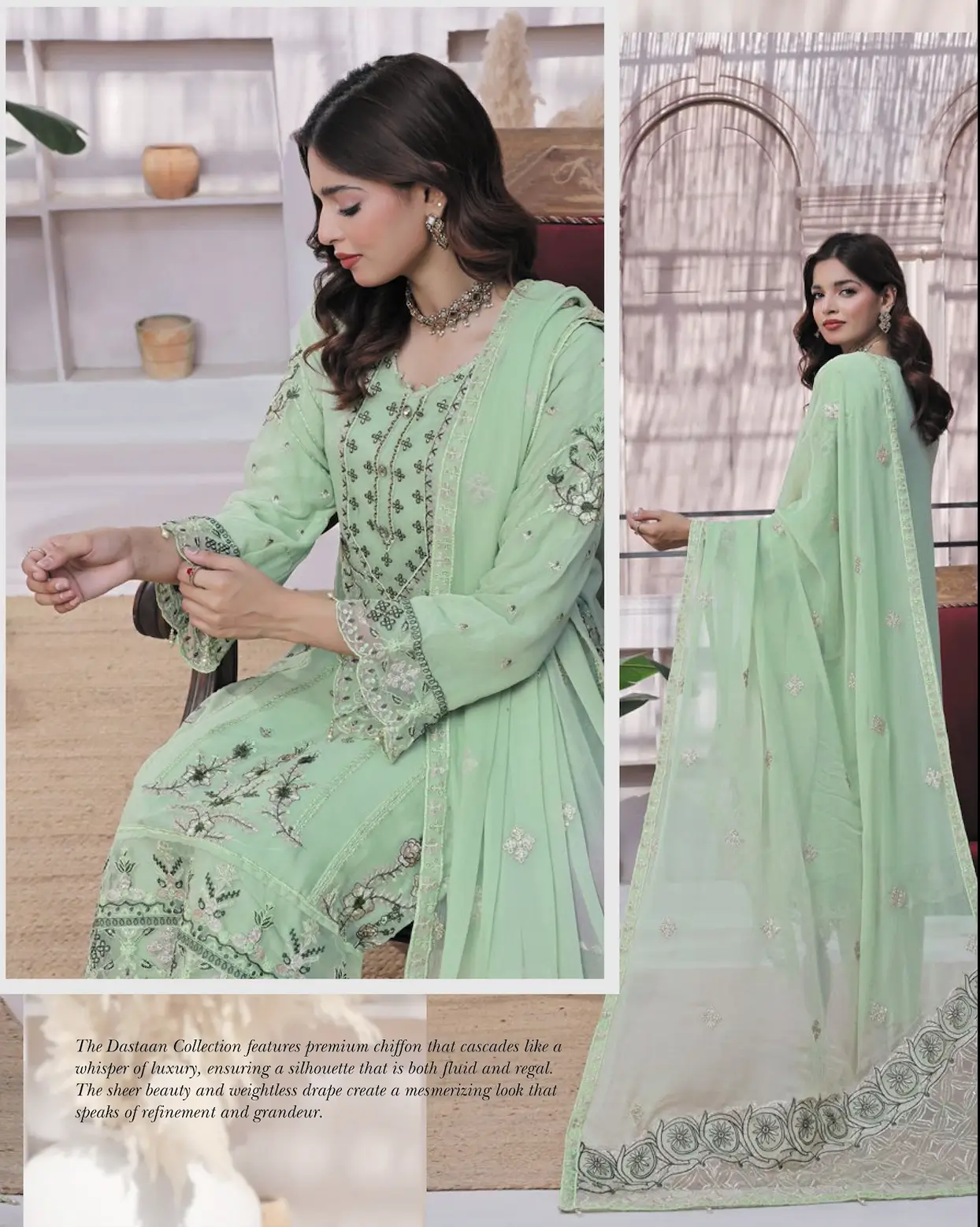 Pakistani Dastaan By Bin Khalid - Piece Unstitched Three Piece- Mint Green 4
