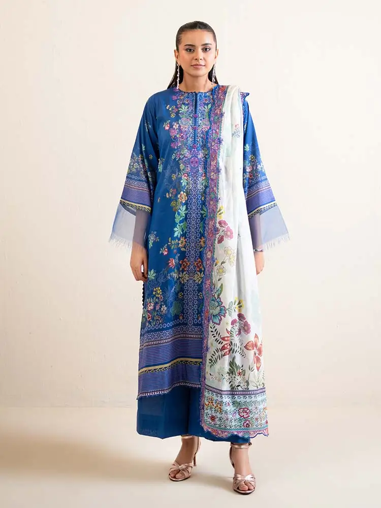 Pakistani Hania by Binaas Unstitched Three Piece-Blue 1