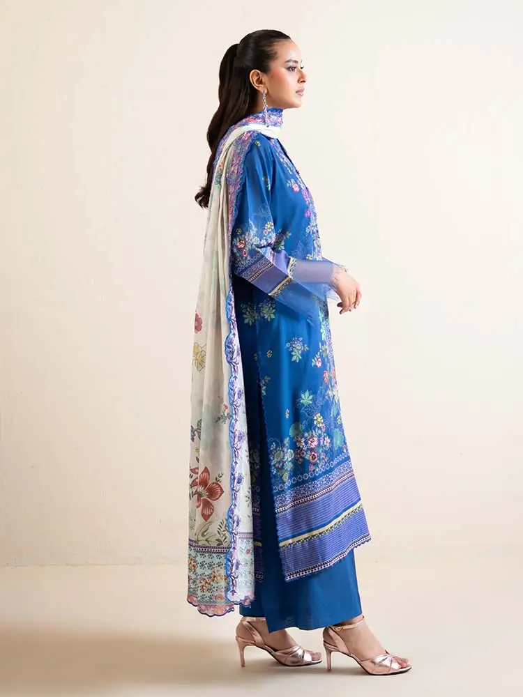 Pakistani Hania by Binaas Unstitched Three Piece-Blue 2