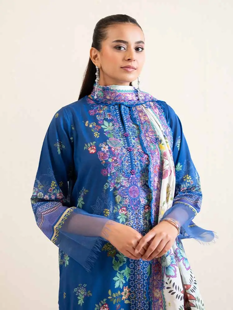 Pakistani Hania by Binaas Unstitched Three Piece-Blue 3