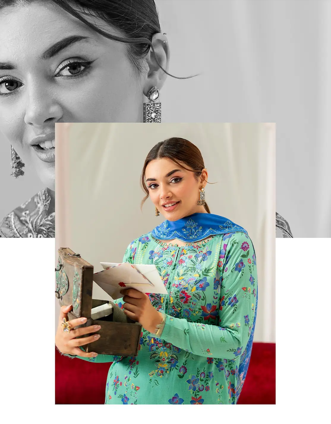 Pakistani Mahajal by Gulljee Unstitched Three Piece -Teal Green 3