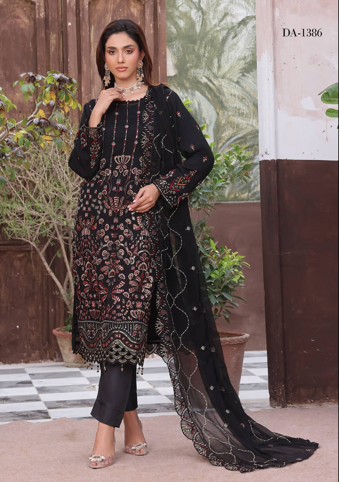 Midnight Elegance Embroidered Three Piece 1