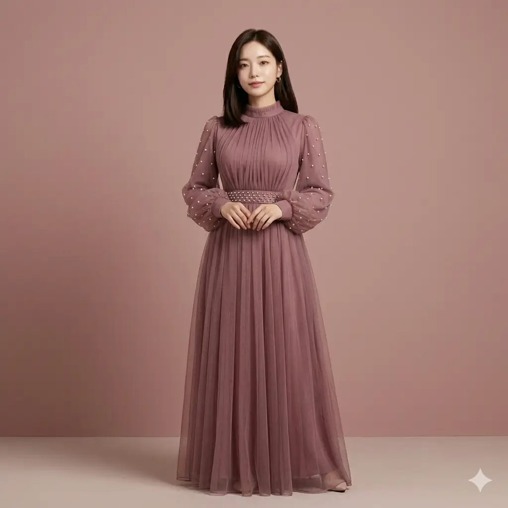 Elegant Dusty Rose Pleated Gown Premium Long Party Wear Dress 1