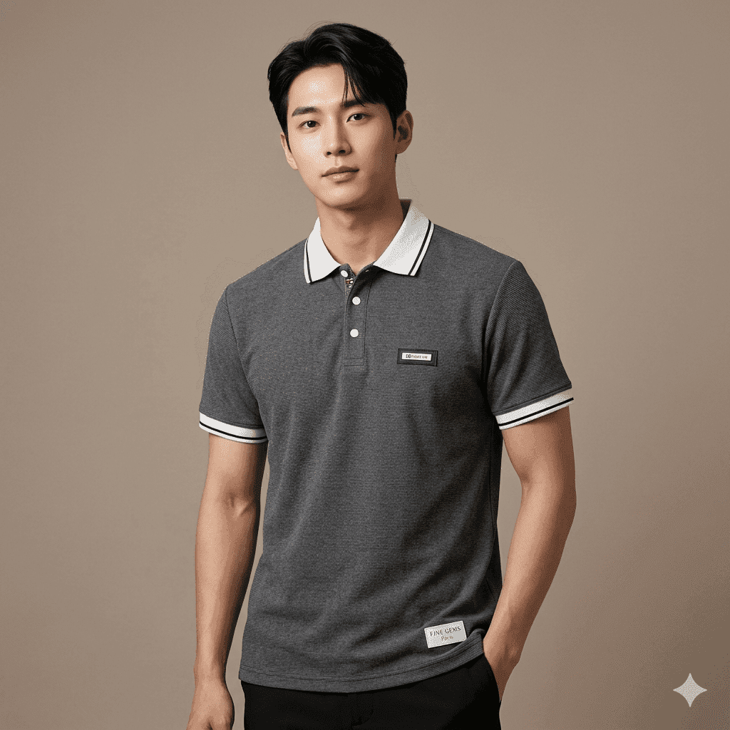 Premium Korean Style Textured White Polo T-Shirt for Men 1