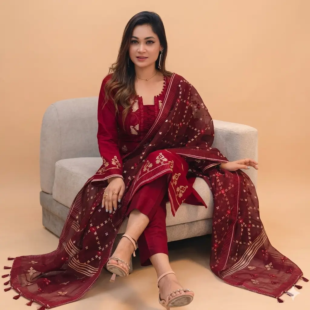 Elegant Maroon Georgette 3-Piece 2