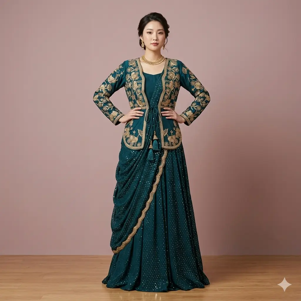 Kuti Saree Gown Royal Plum Embroidered Designer Outfit 2