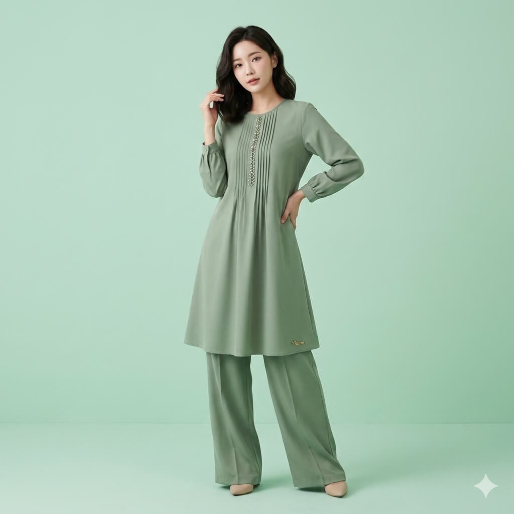 Elegant Sage Green Modest Two-Piece Set for Women 1