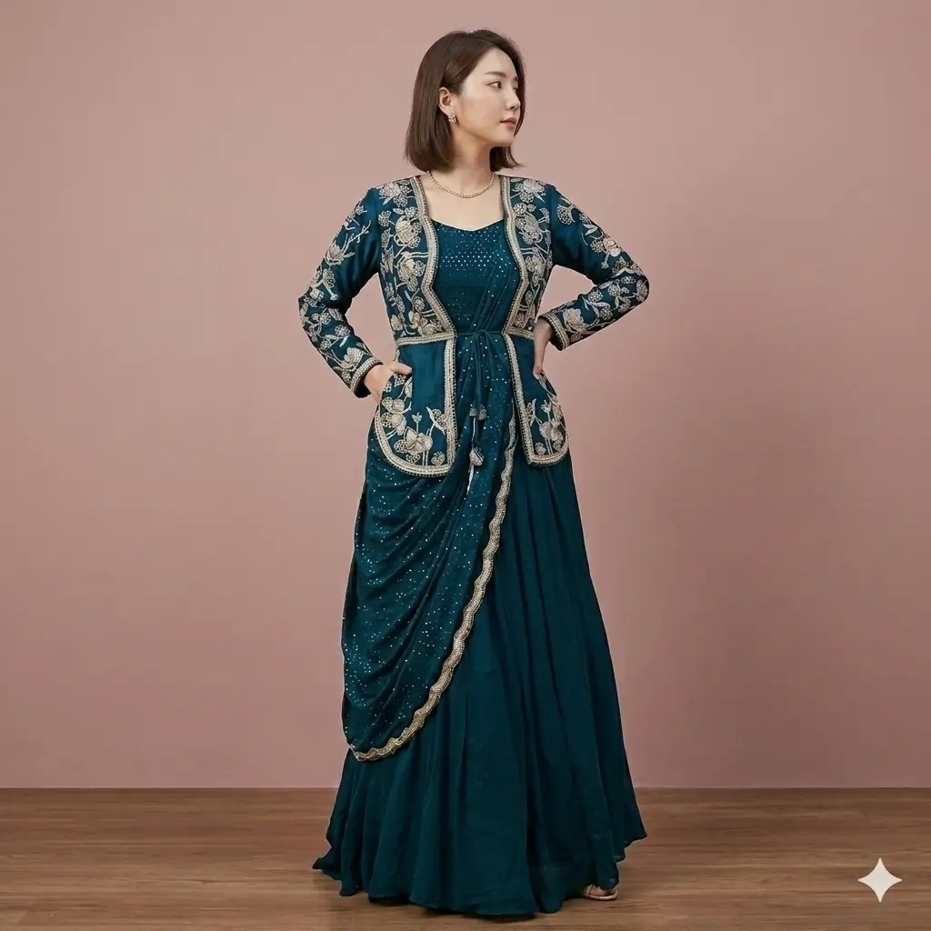Kuti Saree Gown Royal Plum Embroidered Designer Outfit 1