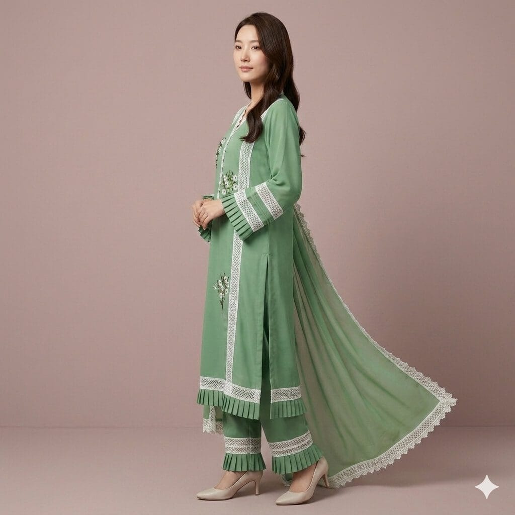 Mint Blossom Embroidered Three Piece 2
