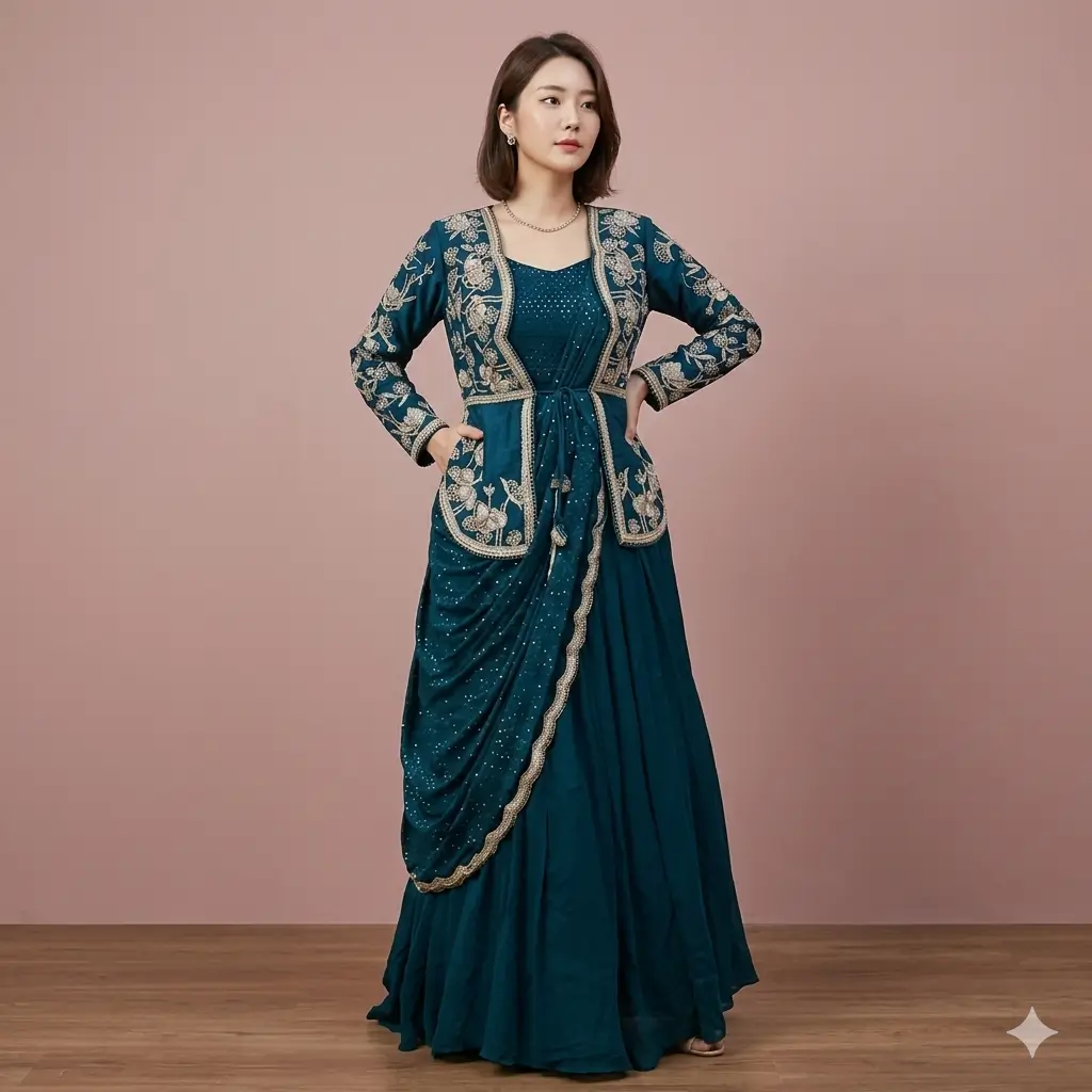 Kuti Saree Gown Royal Plum Embroidered Designer Outfit 3
