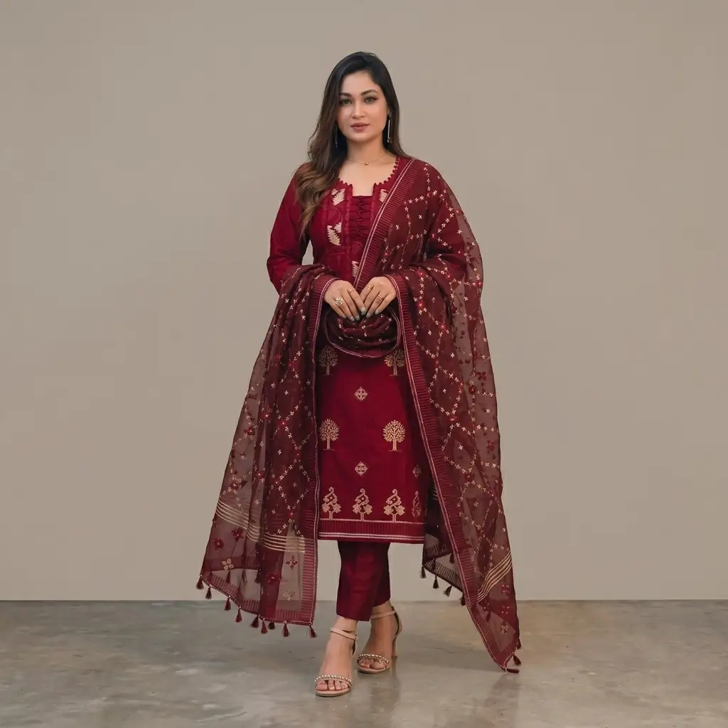 Elegant Maroon Georgette 3-Piece 1