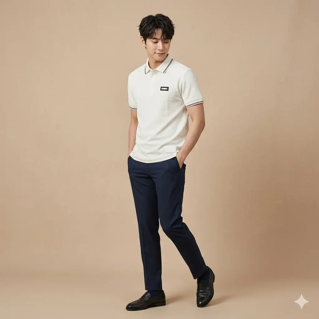 Premium Korean Style Textured White Polo T-Shirt for Men 2