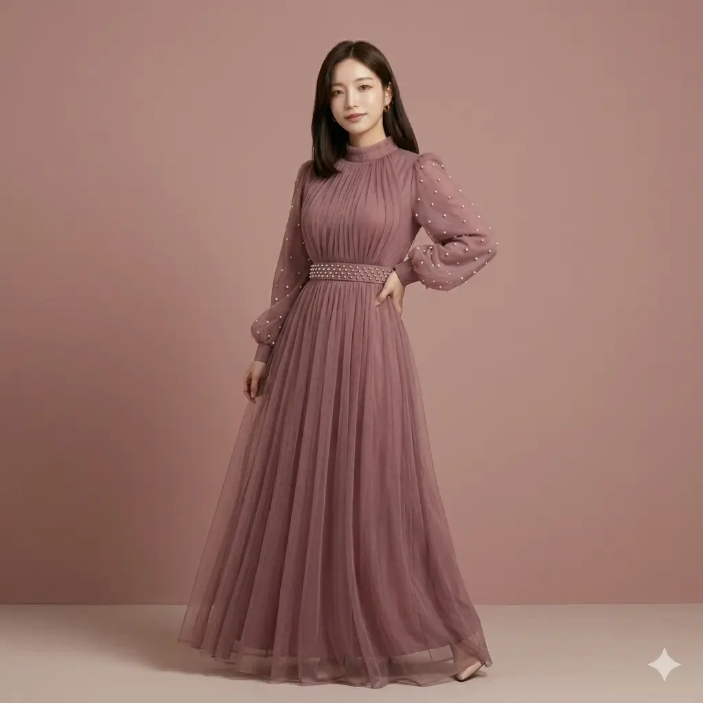 Elegant Dusty Rose Pleated Gown Premium Long Party Wear Dress 2