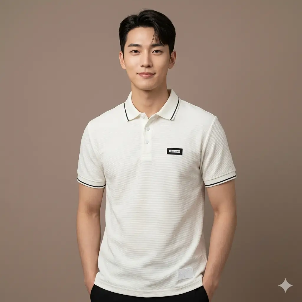 Premium Korean Style Textured White Polo T-Shirt for Men 1