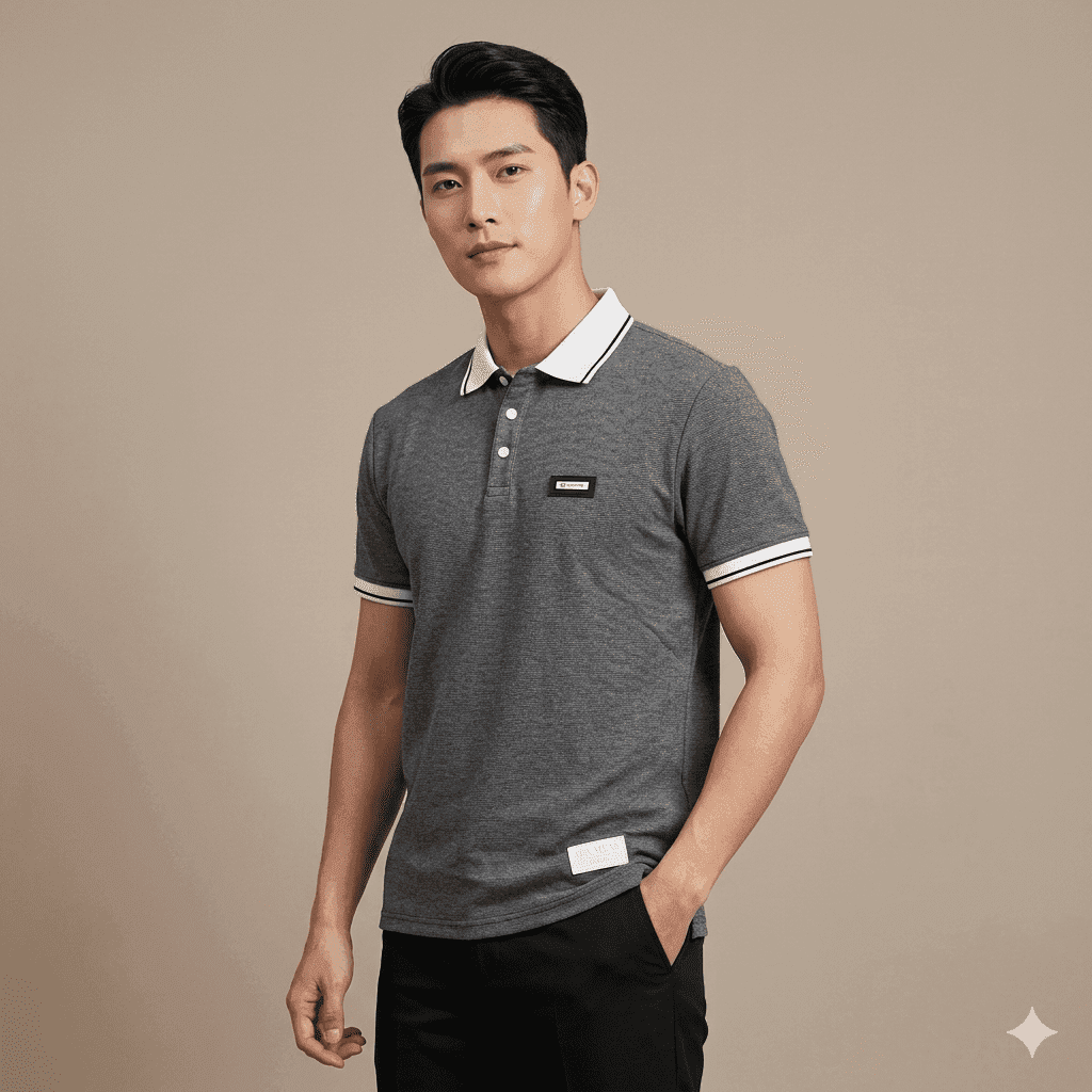 Premium Korean Style Textured White Polo T-Shirt for Men 2