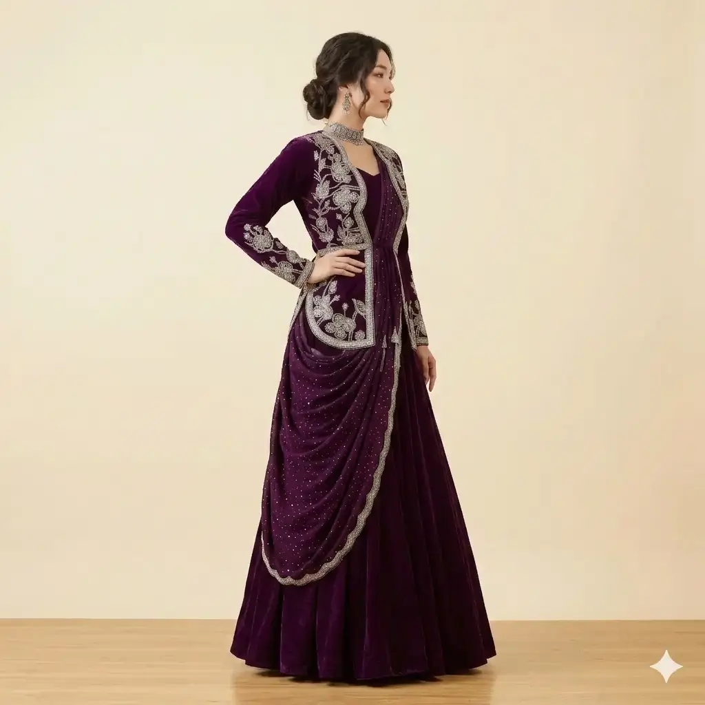 Kuti Saree Gown – Royal Plum Embroidered Designer Outfit 2